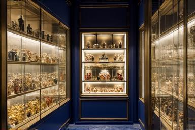 Vetrina interna del negozio Mare Nostrum Curios con oggetti d'epoca